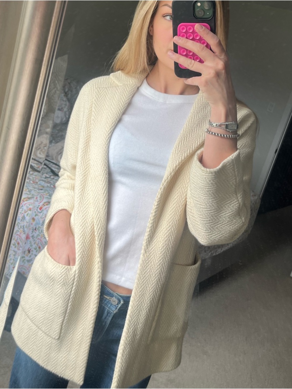 Massimo Duty Cream Open-Front Knit Cardigan